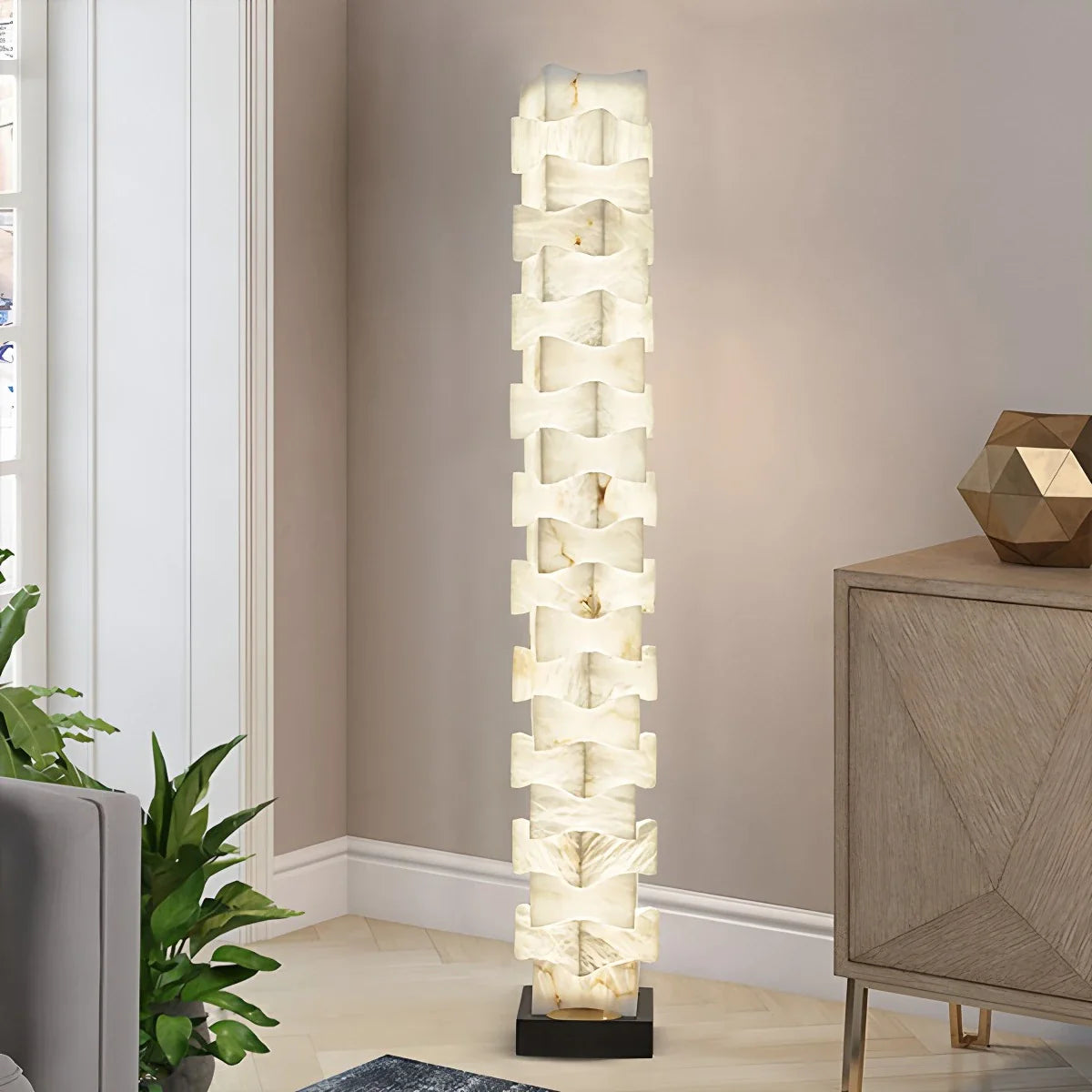 Antizer Creative Stacked Spanish Alabaster Squares Floor Lamp