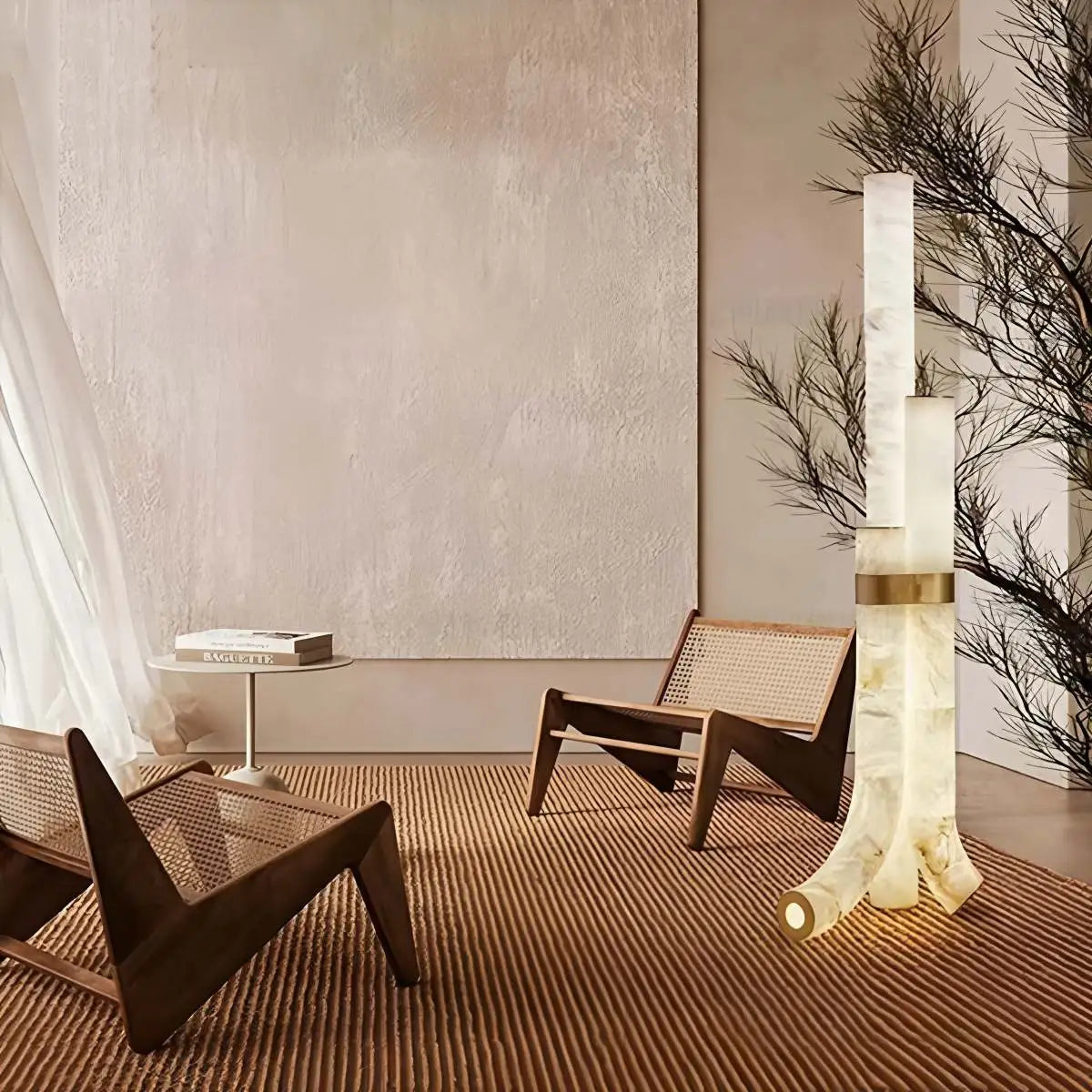 Antizer Copper & Natural Spanish Alabaster Piped Floor Lamp