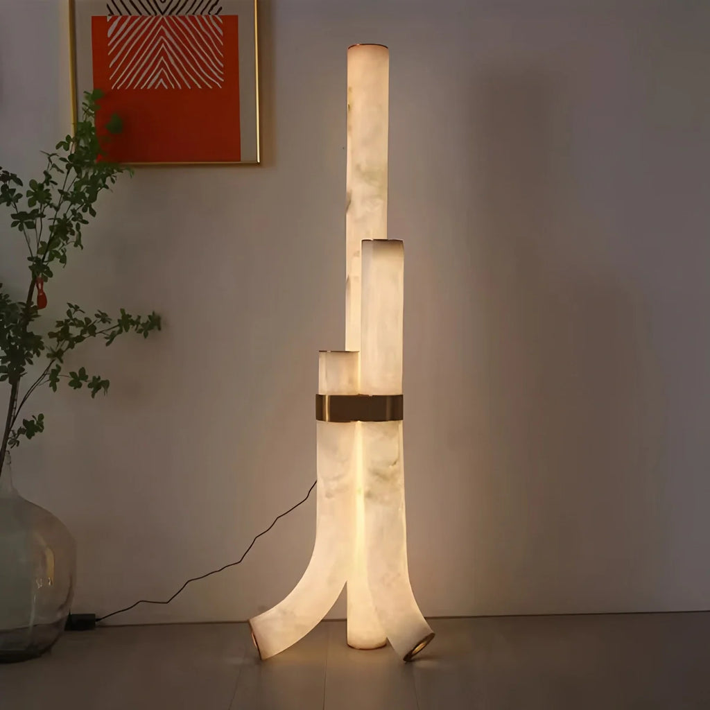Antizer Copper & Natural Spanish Alabaster Piped Floor Lamp