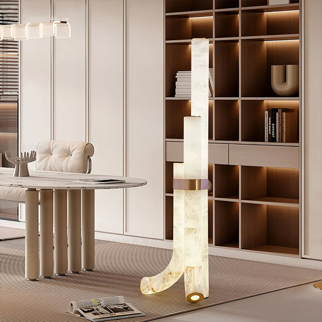 Antizer Copper & Natural Spanish Alabaster Piped Floor Lamp