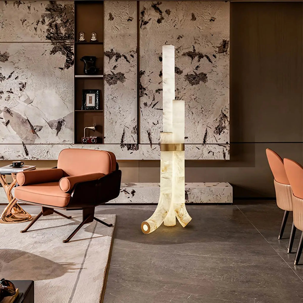 Antizer Copper & Natural Spanish Alabaster Piped Floor Lamp