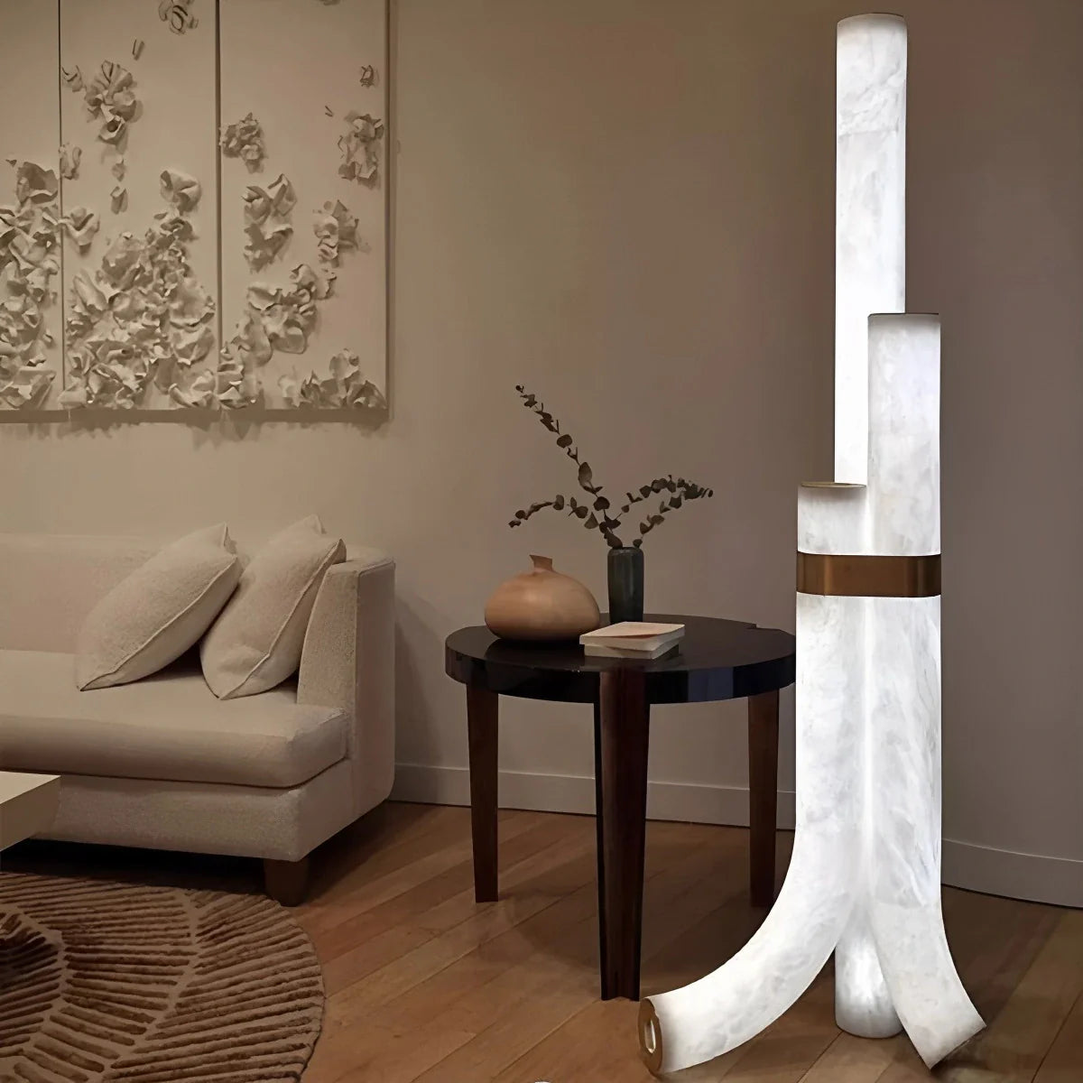Antizer Copper & Natural Spanish Alabaster Piped Floor Lamp