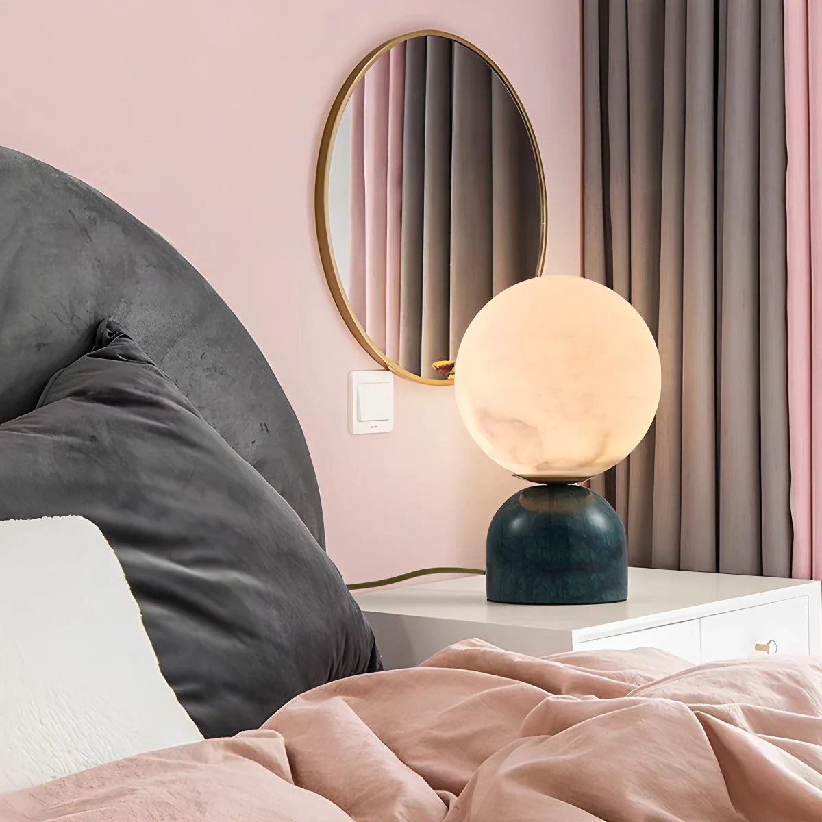 Antizer Modern Globe Spanish Alabaster Table Lamp Bedside Lighting