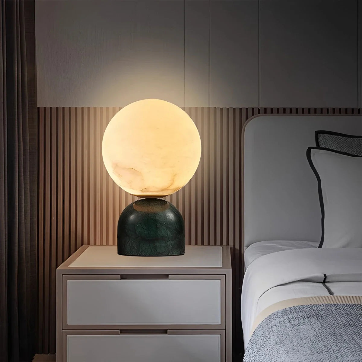 Antizer Modern Globe Spanish Alabaster Table Lamp Bedside Lighting
