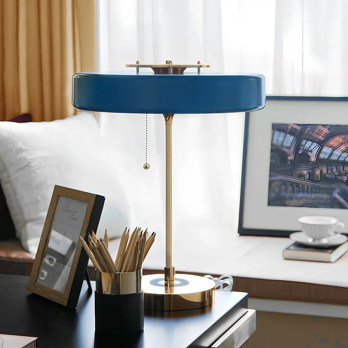 Antizer Mid-Century Round Table Lamp with Pull Chain