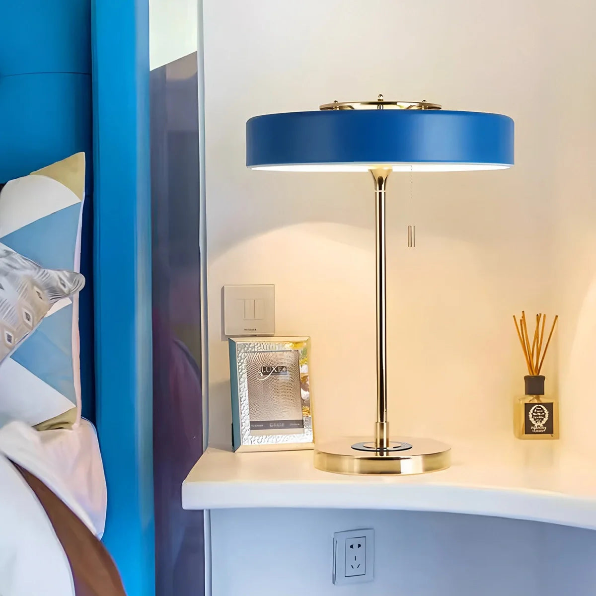 Antizer Mid-Century Round Table Lamp with Pull Chain