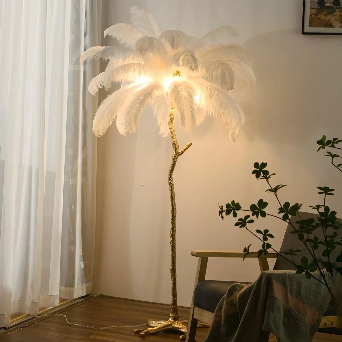 Antizer Feather Palm Tree Floor Lamp for Living Room