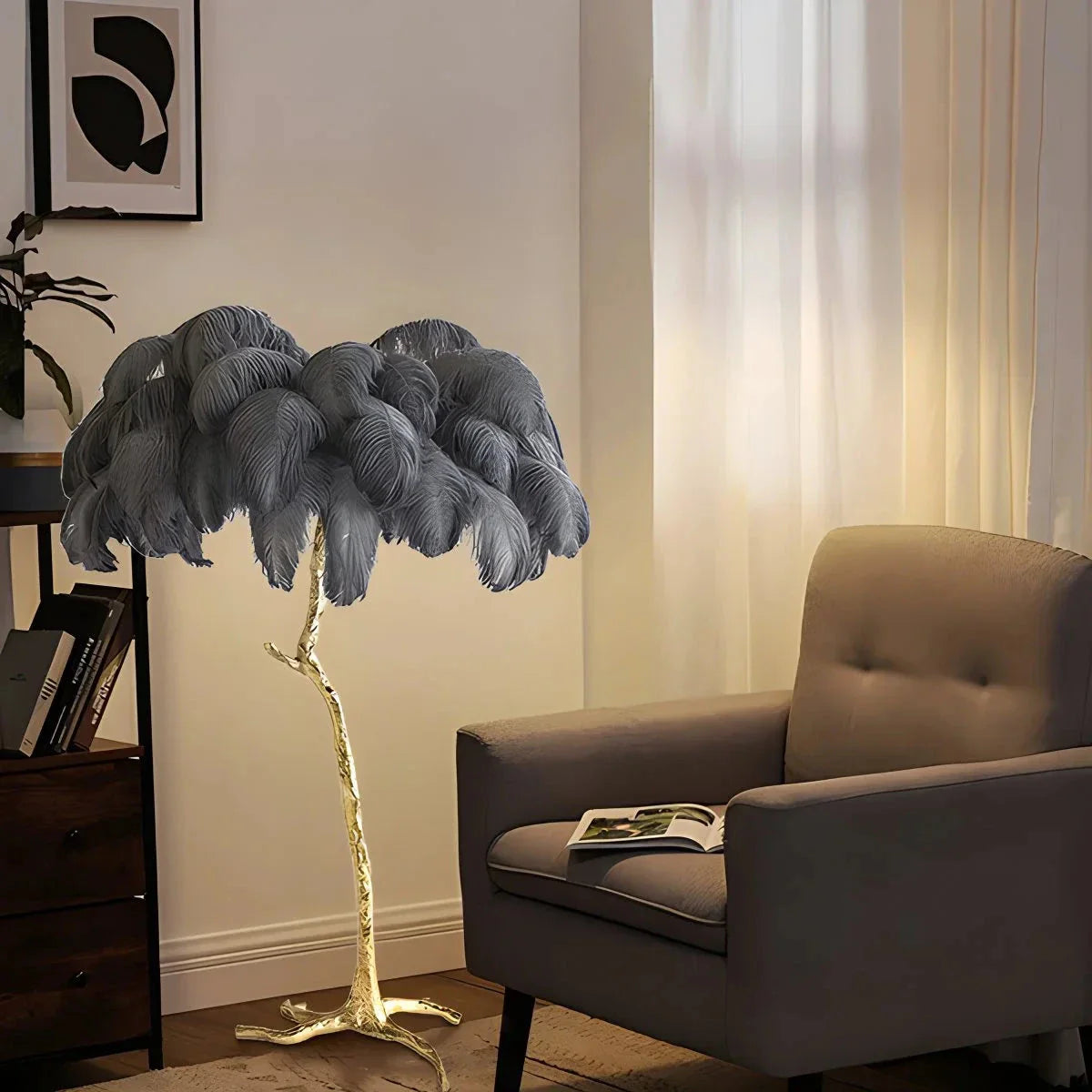 Antizer Feather Palm Tree Floor Lamp for Living Room