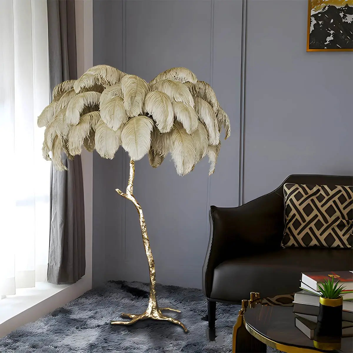 Antizer Feather Palm Tree Floor Lamp for Living Room