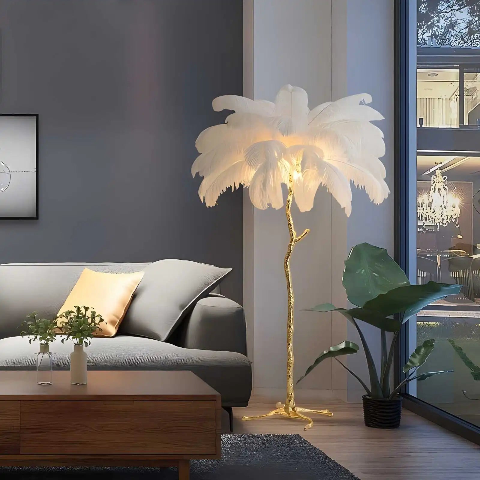 Antizer Feather Palm Tree Floor Lamp for Living Room