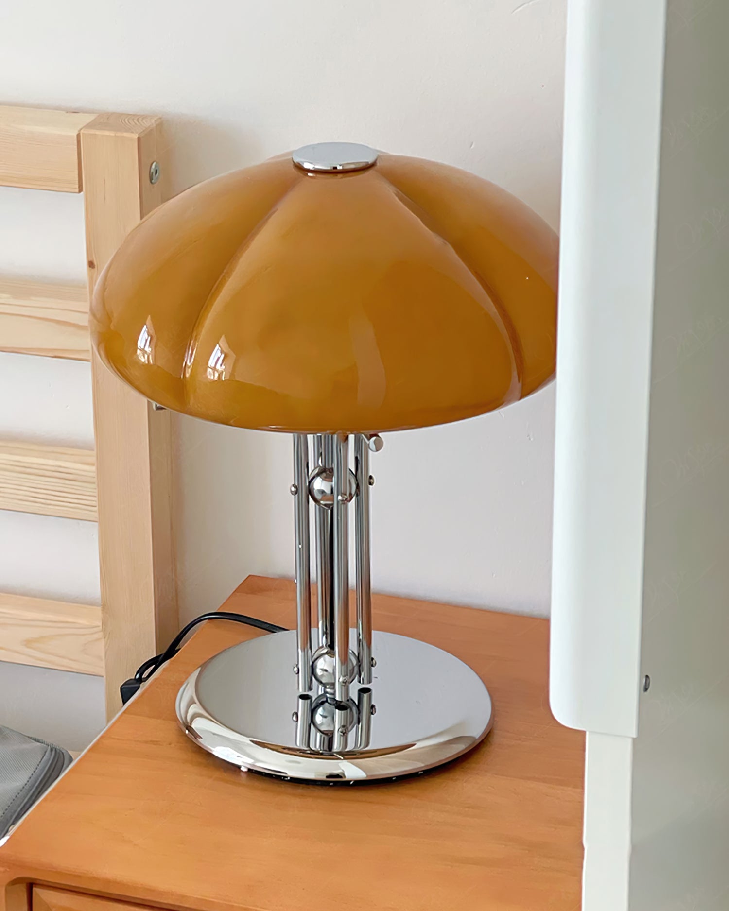 Quadrifoglio Designer Orange Glass Table Lamp with Chrome Base, Mid-Century Modern Accent Light